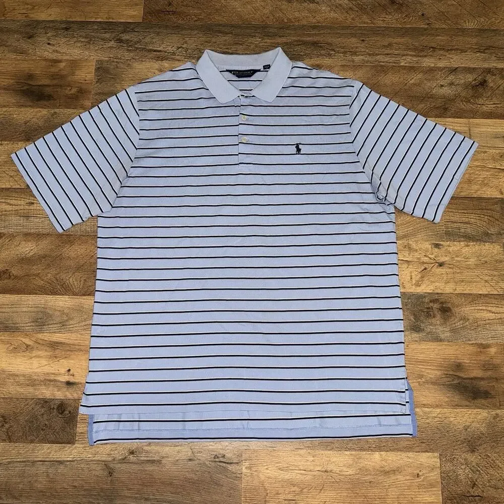 Polo Golf Ralph Lauren 100% Pima Cotton Striped Shirt Mens‎ Size XL Blue